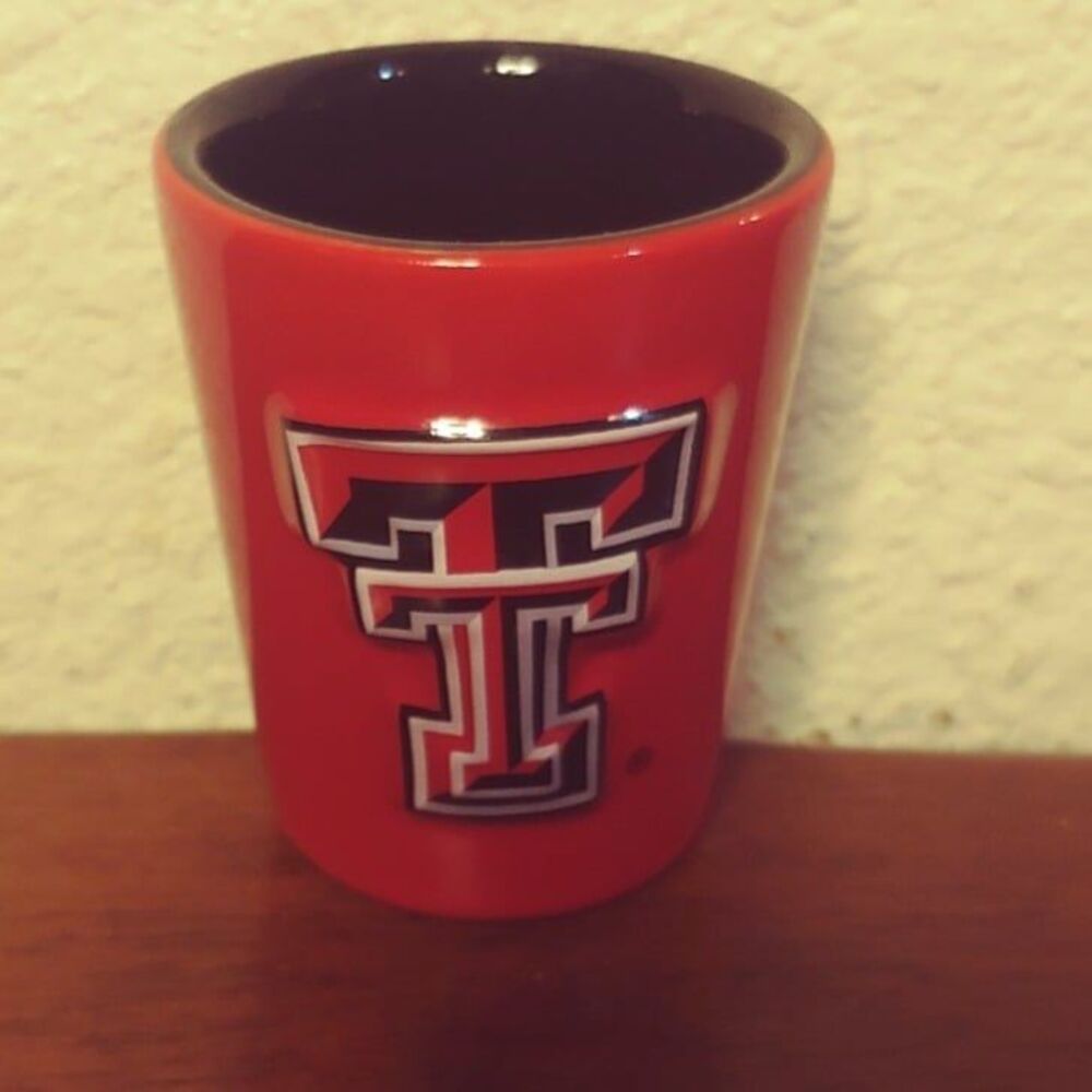 TEXAS TECH RED RAIDERS NCAA RED AND BLACK TEAM COLOR PORCELAIN SHOT GLASS